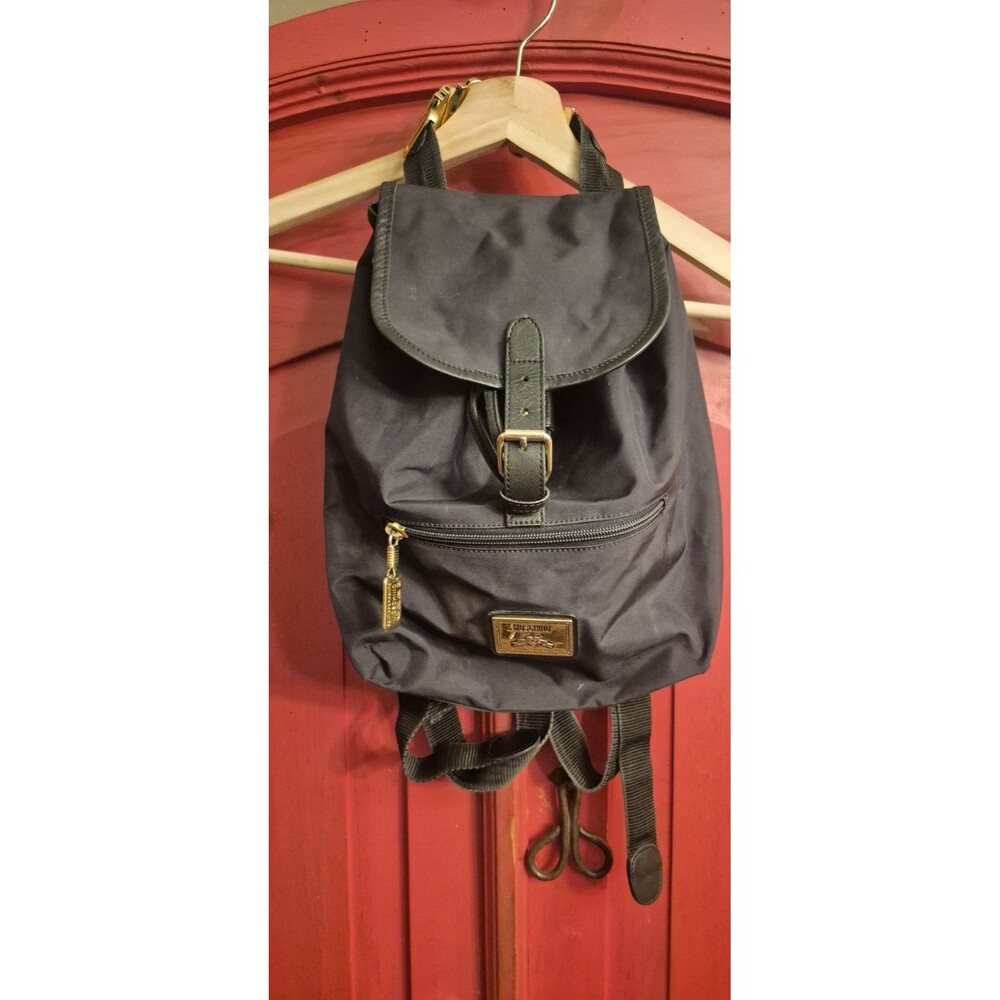 VTG Moschino Redwall Black Nylon Backpack Gold Winged Heart Logo Bag 90s EUC